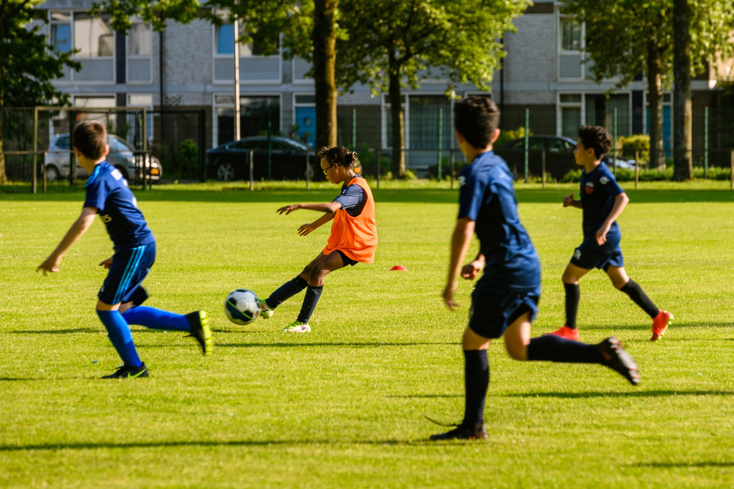Children playing soccer