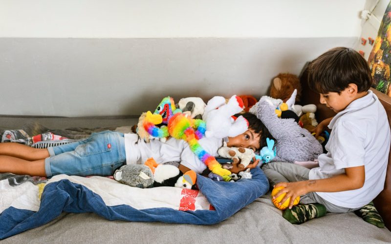 Two children in a bed