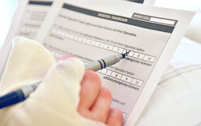 Patient filling in pain score