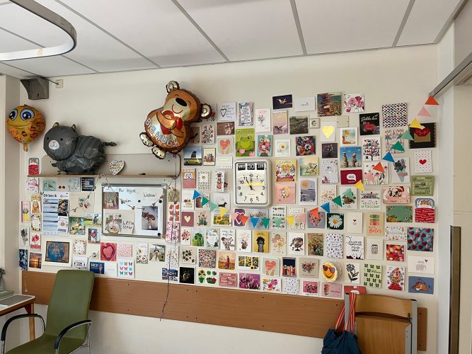 Wall filled with cards